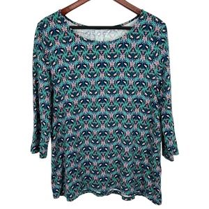 Talbots Womens Size XL Modal Cotton Green Floral Blouse Shirt Top Elegant Pretty